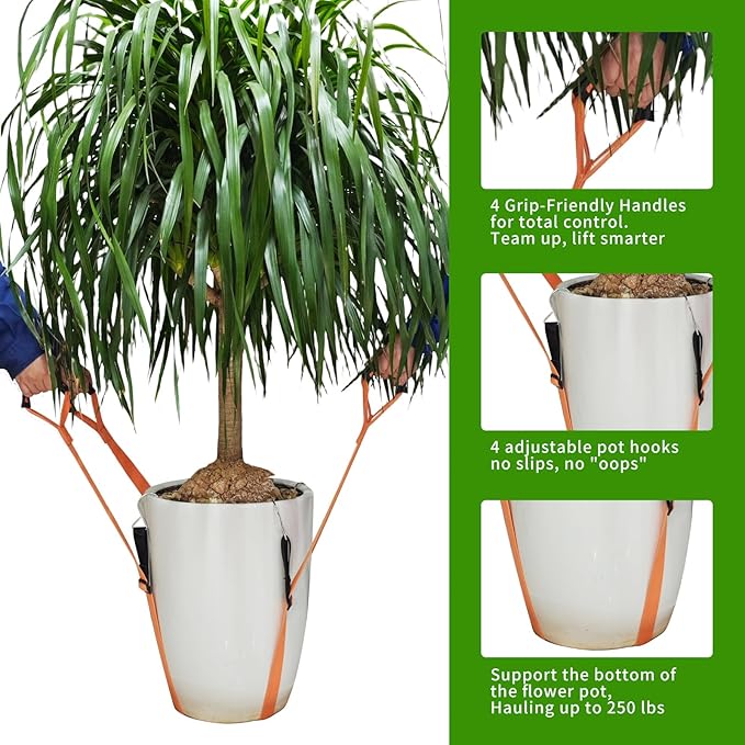 Potted Plant MoverPlant Lifting Straps for Garden Flower Pots PlantersRocks TreesEasily Lift and Move Heavy Items Up to 250 Pounds Large SizeOrangePatent Pending