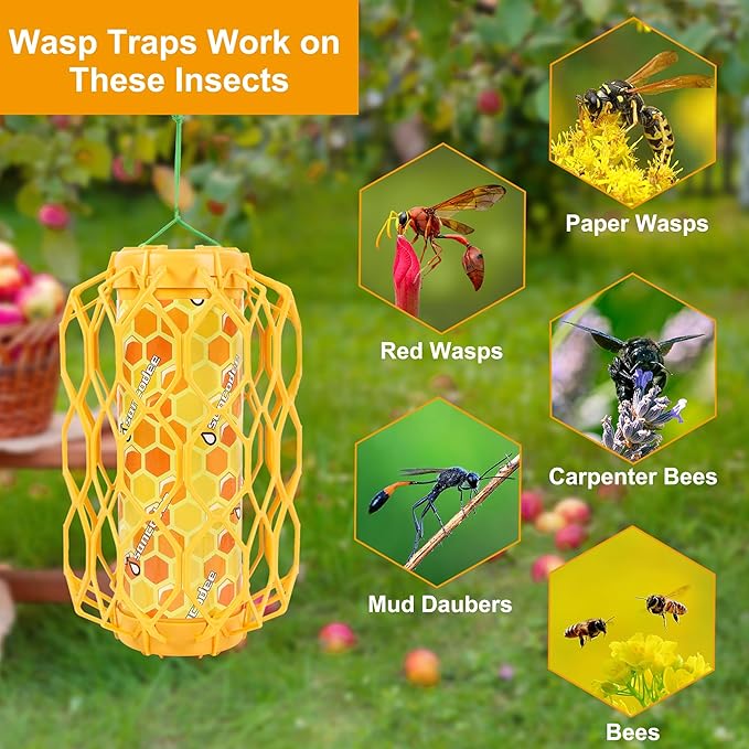 4 Pack Upgraded Wasp Trap Outdoor Hanging Carpenter Bee and Hornet Catcher Reusable Yellow Jacket Trap with Bait Reservoir Bee Killer and Wasp Catcher for Outside (Orange)