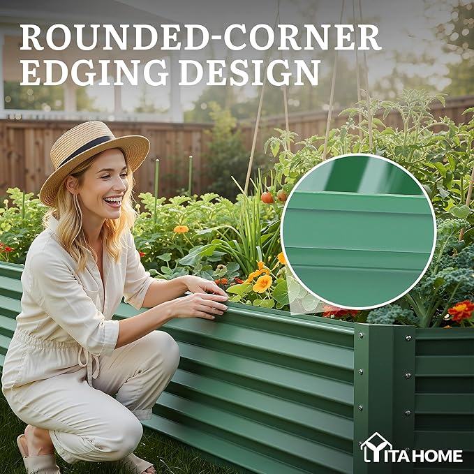 YITAHOME 6x3x1.5 ft Galvanized Raised Garden Bed Kit Large Metal Planter Box with Gloves &amp Support Rod Outdoor Flower Bed for Plants Vegetables Green