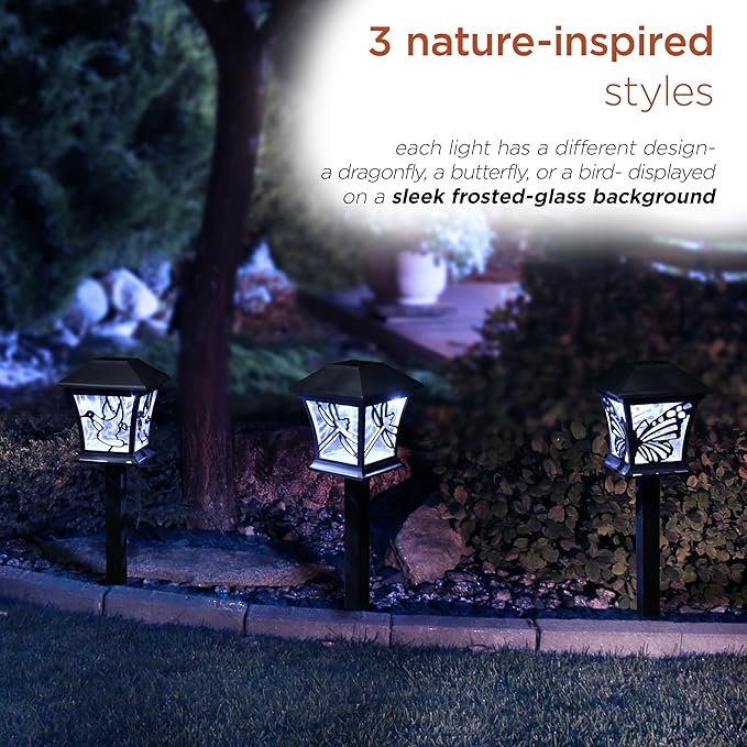 Alpine Corporation Solar-Powered Nature Inspired Pathway Lights 3-Piece