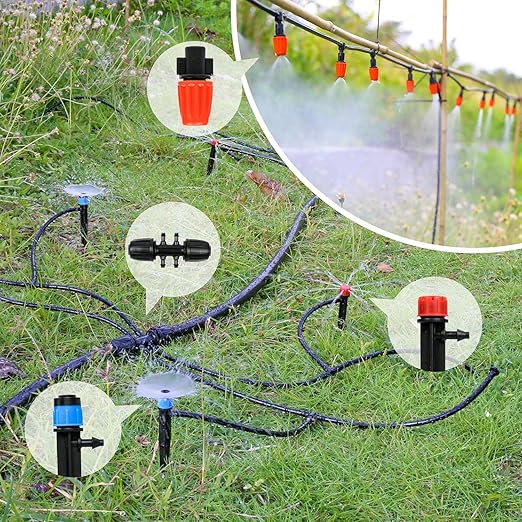 MIXC 226FT Greenhouse Micro Drip Irrigation Kit Automatic Patio Plant Watering System with 1/4 &amp 1/2 Tubing Adjustable Nozzles Emitters &amp Barbed Fittings for Efficient Irrigation