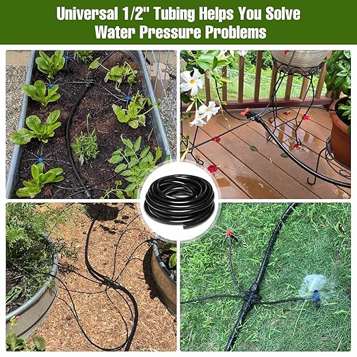 100FT 1/2 Inch Drip Irrigation Tubing with 10 Pack 1/2 to 1/4 Drip Irrigation Fittings Drip Line Hose &amp Push-to-Fit 3-Way | 4-Way | 6-Way Splitter Connectors for Drip Irrigation System