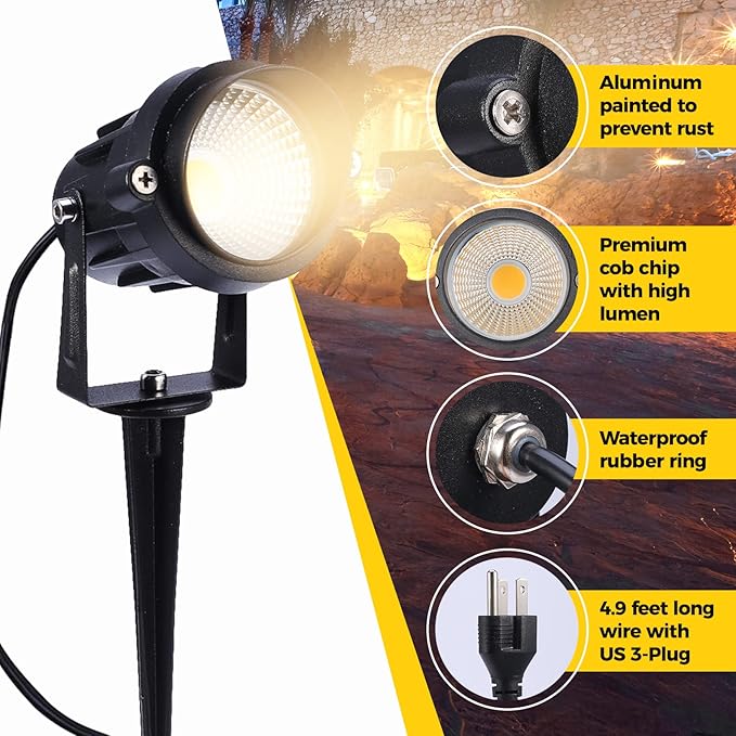 Outdoor Landscape Lighting 10W120V ACWarm White Waterproof LED Landscape Lights for YardPatioLawn Wall FloodDrivewayTree LightingMetal Ground Stake (2 Packs)