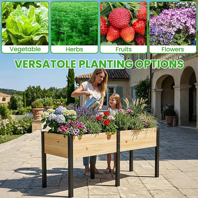 DoCred Raised Garden Bed 70.9 x 22.8 x 31.5 Large Elevated Wooden Horticulture Planter Box with Metal Legs Standing Growing Bed Planter for Gardening Balcony Backyard Patio