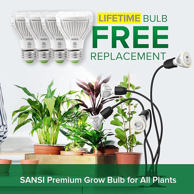 SANSI Grow Lights for Indoor Plants LED Pot Clip Plant Light for Growing 2PACK + 600W Full Spectrum 4-Gooseneck Clip Plant Grow Light 1PACK High PPFD Growing Power Grow Lamp