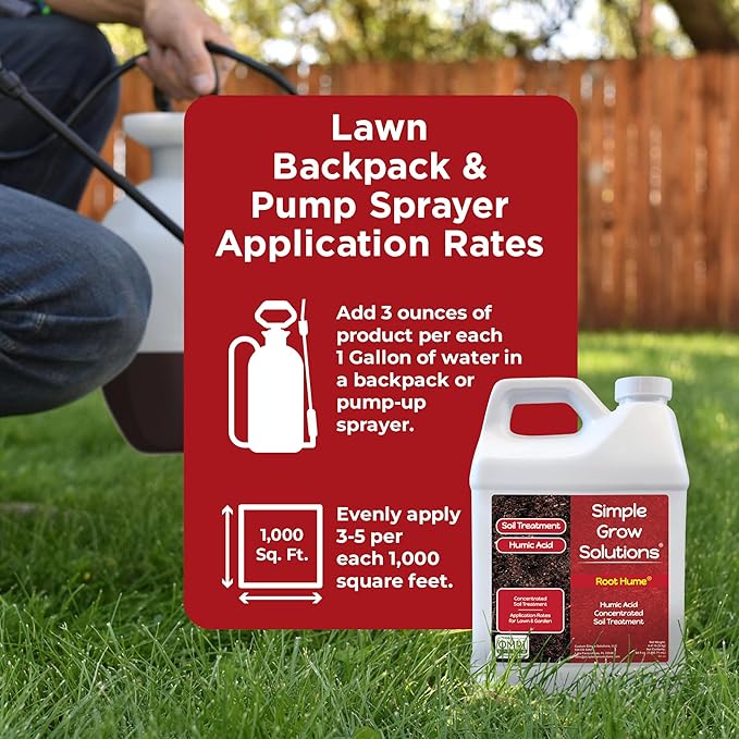 Root Hume- Simple Grow Solutions - Concentrated Humic - Liquid Carbon - Simple Grow Solutions- Natural Lawn &amp Garden Treatment - Plant Food Enhancer- Turf Grass Soil Conditioner (64 Ounce)
