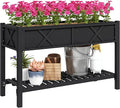 Outsunny Raised Garden Bed Elevated Wood Planter Box with Storage Shelf Drainage Holes and Liner for Backyard Patio Balcony 47 x 22 x 31.5 in Black