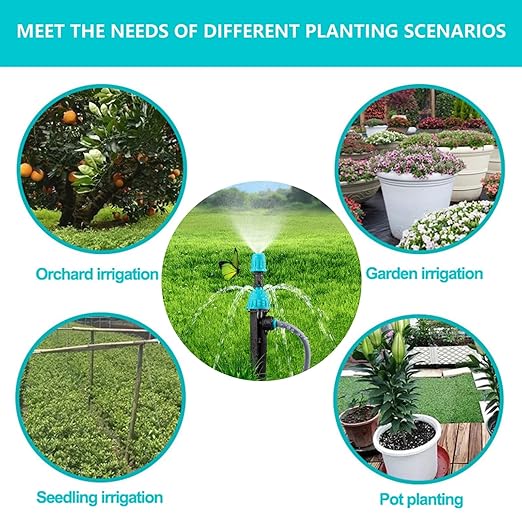 Drip Irrigation System50FT Main Pipe and 16FT Branch Pipe10 Adjustable Drippers with Piles Quick Socket Connection.Plant Watering System of Garden Potted Elevated Garden Bed.(Dual-Purpose Nozzle)