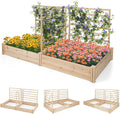 Raised Garden Bed with 3 Trellises 2 Large Wooden Planter Boxes with Trellis for Vine Climbing Plants Flowers Modular Design for Outdoor Garden Patio Backyard 88L x 45W x 43H Natural