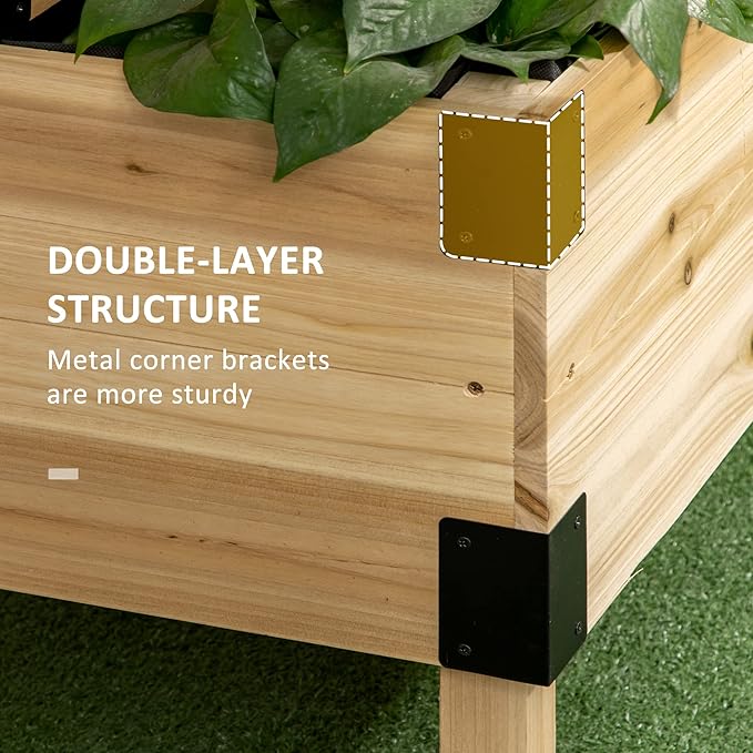 Raised Garden Bed with Trellis 2 Tier Wooden Elevated Planter Box with Legs and Metal Corners for Vegetables Flowers Herbs Natural