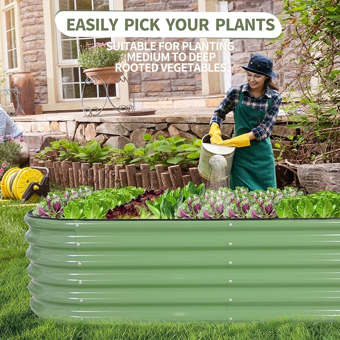 Galvanized Raised Garden Bed Outdoor- Raised Beds for Gardening| Metal Planter Box Steel Raised Garden Bed Kit with Safety Edging and Gloves for Vegetables Flower Herbs (6x2x1.4FT Green)
