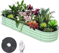 PioneerWorks Galvanized Raised Garden Bed 8x2x1 Ft Oval Open-Ended Metal Planter Box for Vegetables Flowers Herbs Sturdy Reinforced Design Easy Assembly for Outdoor Patio Yard Green