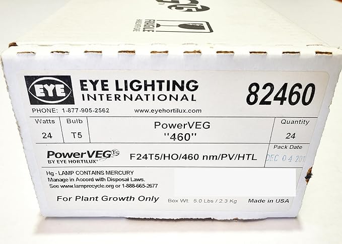 Eye Lighting International PowerVEG 460 2 ft 24W HO T5 Fluorescent Grow Lights - Blue Spectrum for Root Development and Compact Plant Growth F24T5/HO/460 nm/PV/HTL (Pack of 24)