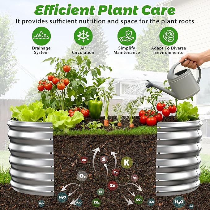 17 Tall Outdoor Garden Raised Garden Bed Kits 4ft X 2ft Oval0.8MM Thick Metal Raised Planter Bed/Ground Planter Box for Variety of FlowersHerbsVegetables (Silver 48X24X16.5 Inches)