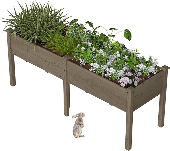 72x23x30in Raised Garden Bed with Legs Outdoor Elevated Wood Planted Box with Divider Panel &amp Drainage Hole for Vegetable Flower Backyard and Patio Brown