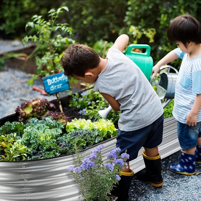 JERIA 2 Pcs 8×4×1ft Oval Raised Garden BedGalvanized Raised Garden Bed Kit Outdoor Metal Gardening Planter Box for Vegetable Fruits FlowerHerbs