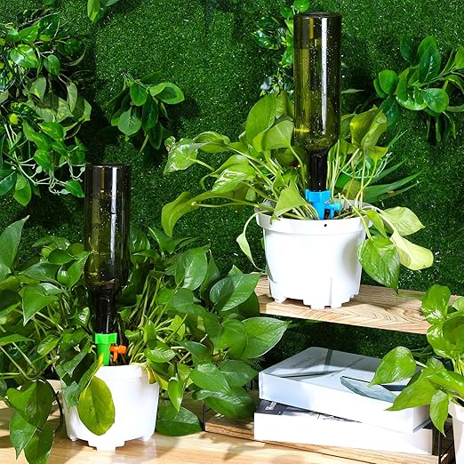 8 Set Plant Watering Devices with Self Watering Spikes and 26 oz Plastic Bottles Plant Waterer Devices with Adjustable Control Valve Switch Indoor Outdoor (Green)