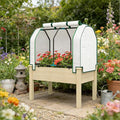 Raised Garden Bed with Legs &amp Retractable Cover 46.9 Tall Planter Box with Non-Woven Fabric Elevated for Vegetables Herbs Flowers Outdoor Patio Balcony 88 LB Capacity (Natural Wood)