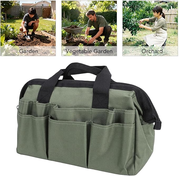 Garden Tool Set 4 Piece Gardening Kit Including Hand Transplant Shovels Cultivator Rake Hoe Tiller Tool Portable Multi Pockets Storage Bag for Outdoor Patio Planting