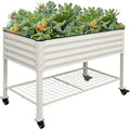Elevated Raised Garden Bed 2' x 4' - Galvanized Planter Boxes with Legs Wheels and Storage Rack Outdoor Planters for Backyard/Patio/Balcony with Drainage Holes for Vegetables Flowers Herbs White