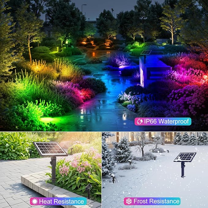 MEIHUA Solar Spot Lights Outdoor Color Changing 4 in 1 Landscape Lighting RGB Spotlights with Remote Control IP66 Waterproof Solar Lights Outdoor Garden for Pathway Yard Pool Tree