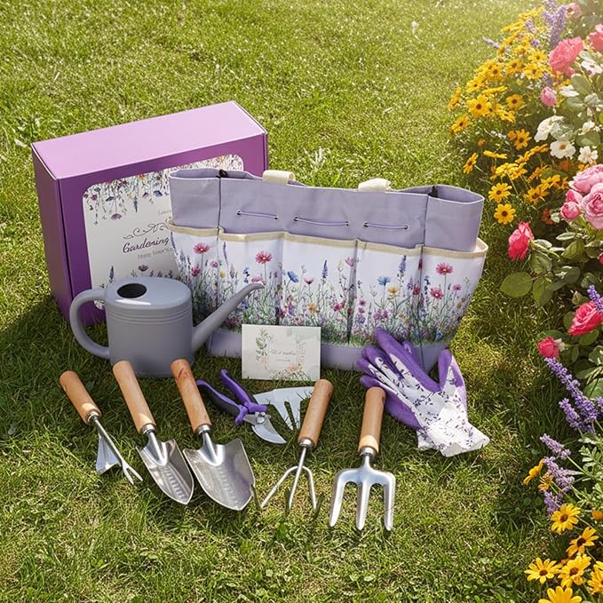 21 Piece Gardening Gifts for Women Heavy-Duty Gardening Tools Set for Wife Grandma Garden Kit Hand Tools with Purple Floral Tote Bag Water Can Gloves Garden Accessories Supplies Items