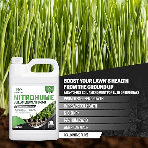 1 Gallon Liquid Lawn Fertilizer - Covers 16000 sq. ft. NitroHume Nitrogen Liquid Fertilizer for Lawns Humic for Healthy Soil - Ideal Grass Food for Lawn Plant Food for Grass Greener Growth