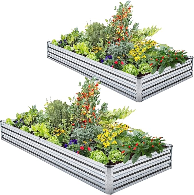 Galvanized Raised Garden Bed Kit - Metal Raised Planter 2pcs/Pack 6'x3'x1' for Flowers Plants Vegetables Herb