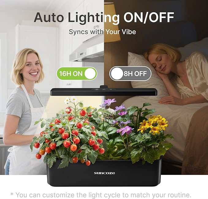 SUNCOZE Hydroponics Growing System Kit 12 Pods 24W LED Grow Light Indoor Garden 4L Water Tank with Quiet Pump Adjustable Height Herb Garden Planter Indoor Kit Gardening Gifts Black