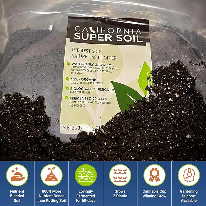 California Super Soil Premium 100% Organic Super Soil Kit 18+ Nutrient Blend - Living Soil Technology - Potting and Garden Soil for Indoor Grow Kit - Includes (7X) 6 Lbs Bag of CaliSuperSoil