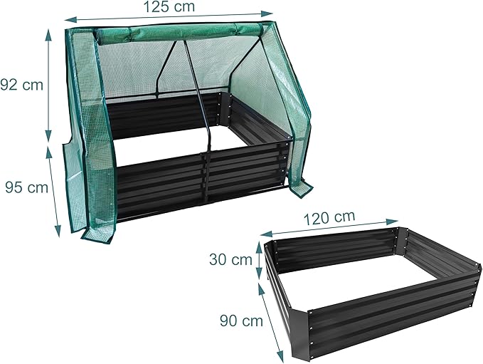 Relaxdays Raised Bed with Greenhouse for Flowers Plants and Vegetables H x W x D: 92 x 125 x 95 cm Garden Plant Bed Black