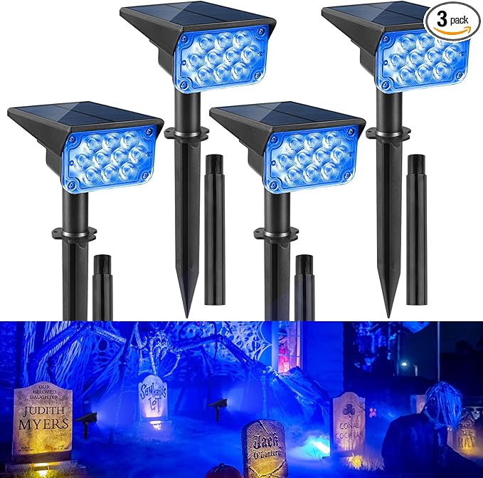 Solar Spot Lights Outdoor Blue Solar Spotlights Landscape Lighting with IP65 Waterproof 20 LEDs Landscape Spotlight for Garden Path Yard Holiday Decoration 4 Pack
