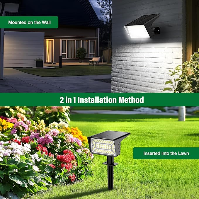 4 Pack Cool White&amp4 Pack Warm White Solar Spot Lights Outdoor with 60 LED &amp Auto On/Off Solar Lights Outdoor Waterproof IP68 with 3 Lighting Modes 2-in-1 Solars Landscape Light for Outside