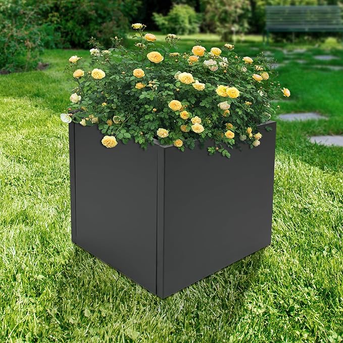 32x32x32in Raised Garden Bed OutdoorElevated Metal Planting Planter Boxes for Backyard Patio Balcony Floor Standing Rectangular Garden Box Kits with Gloves -Black