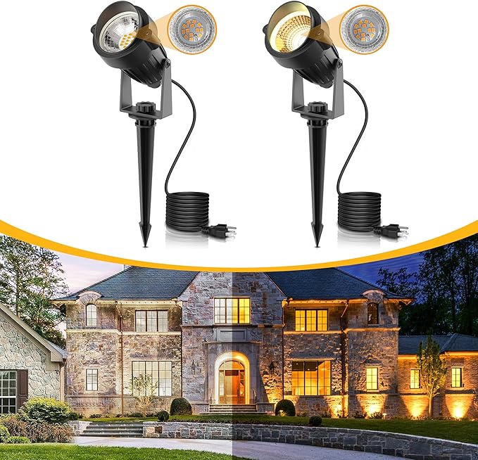 Halloween Orange and Purple Spotlights Outdoor+3000K Landscape Spotlight Outdoor 2Pack