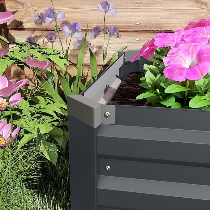8x2x1ft Durable Construction Galvanized Raised Garden Bed Kit Featuring Safety Edge and Long-Lasting Performance Dark Gray