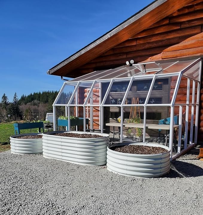 A ANLEOLIFE 4-Pack 4ft x 18” Tall Round Galvanized Raised Garden Beds Outdoor for Planting Vegetables Flowers Herb Antique White