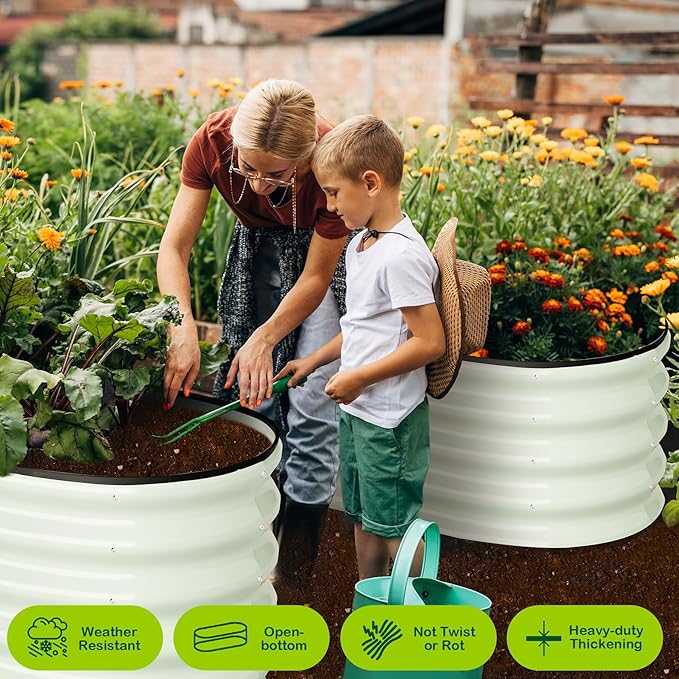 2-Pack Oval Raised Garden Bed 4.5x2x1.5FT Beige Galvanized Metal for Outdoor Vegetables