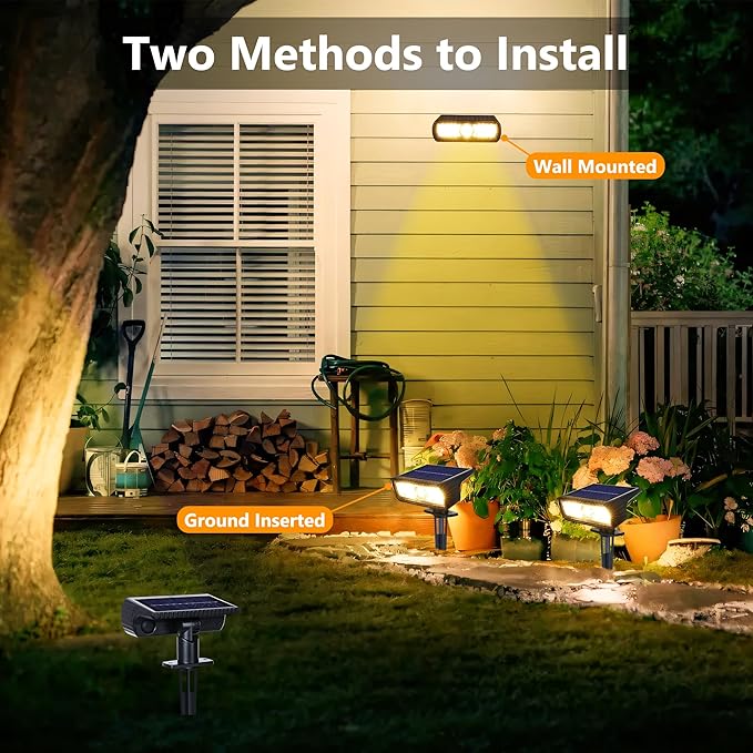 Toodour Solar Spot Light Outdoor 6 Pack Solar Lights Outdoor with 2 Modes Waterproof Solar Powered Flood Lights Landscape Lighting for Yard Garden Home Pathway Walkway Outdoor Decor - Warm White