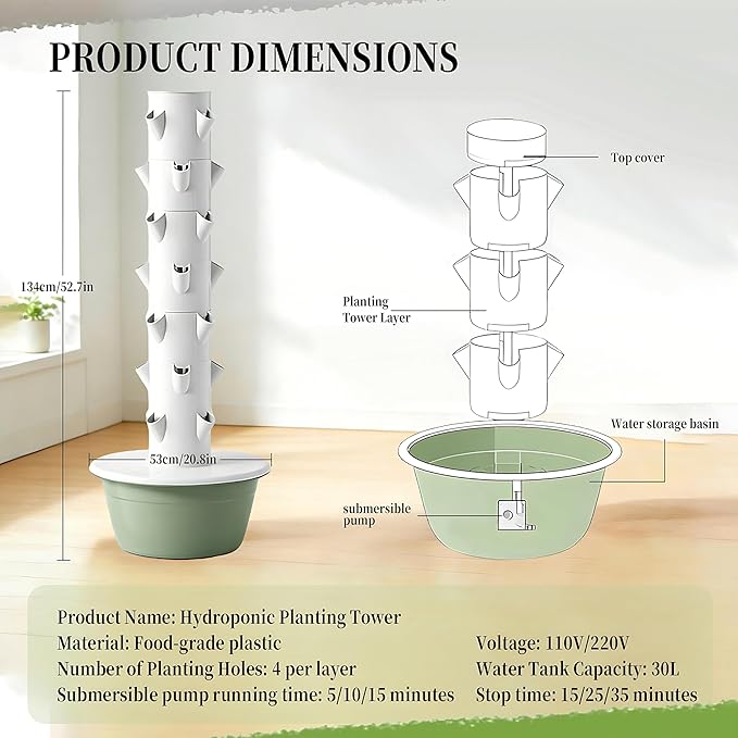 Hydroponics Growing Kits Hydroponics Tower Indoor Growing Intelligent Water Circulation Golden Ratio Hole Layout 20/28/36 Planting Holes for Your Home Gardening Nolights-7Layer