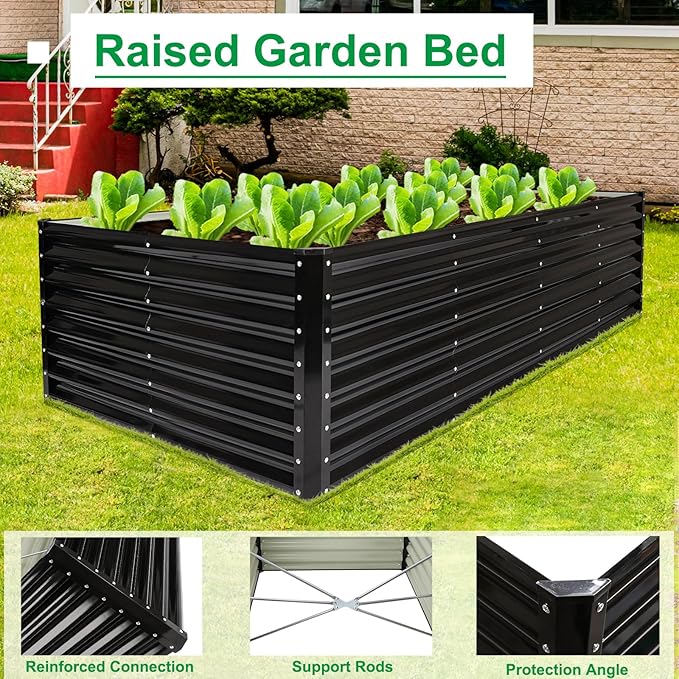JERIA 8×4×2ft Galvanized RaisedOutdoor Metal Raised Garden Bed Rectangular Deep Root Planter Box for Vegetables Flowers Herbs