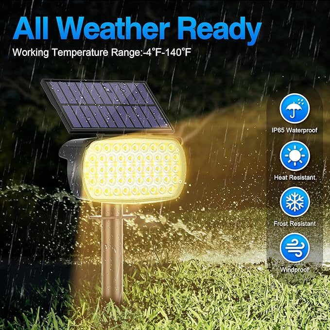 108 LED Solar Spot Lights Outdoor Solar Lights Outdoor IP65 Waterproof 3 Modes Solar Landscape Spotlights Large Solar Powered Panel Lights for Garden Yard Pathway(Warm White/6 Pack)