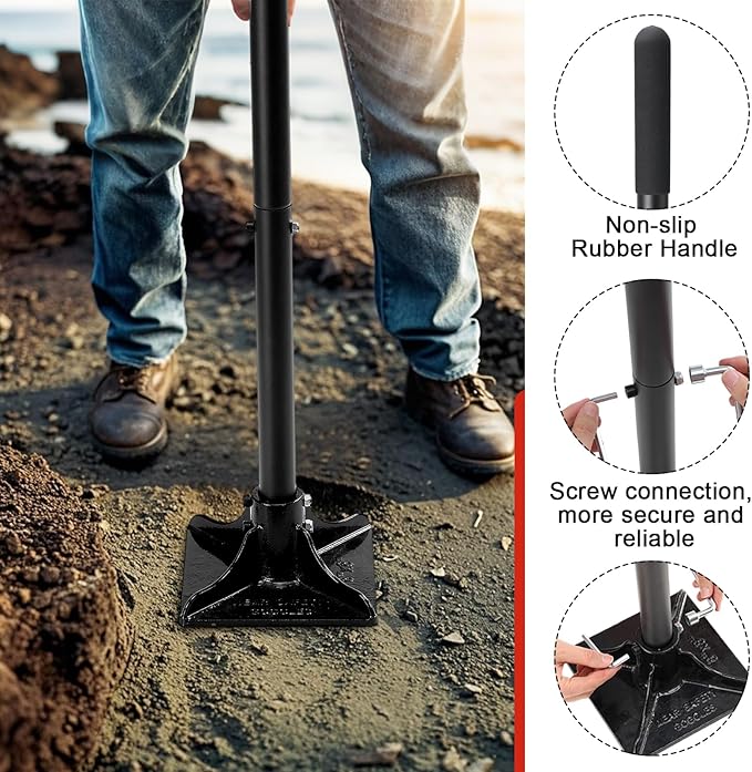 Steel Tamper Tool Heavy Duty Garden Ground Steel Tamper Tool Kit Long Handle 58 Inch 8x8” Square Dirt Hand Tamper Landscaping Garden Tools for Leaving Soil Sand Gravel Asphalt Driveway