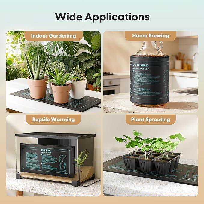 LUXBIRD 2026 Upgraded Seedling Heat Mat 6 Pack 10x20.75 UL &amp MET Certified Warm Hydroponic Heating Pad for Hydroponic Germination Indoor Gardening &amp Greenhouse