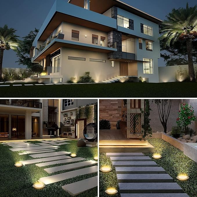 4Pcs Outdoor Buried Lights - Round Led Landscape Lights 3W Ip67 Waterproof Led Underground Well Light Stainless Steel Underground Spotlight Recessed Garden Decorative -Green Light-