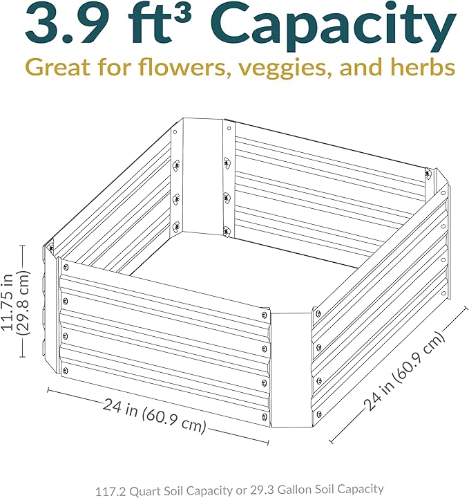 Sunnydaze 11.75 H Raised Metal Garden Bed - Galvanized Raised Garden Bed Outdoor for Vegetables and Flowers - Silver - Square