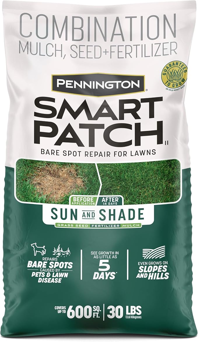 Pennington Smart Patch Sun &amp Shade North 30lb 600 sq. ft. Grass Seed Bare Spot Repair with Mulch and Fertilizer