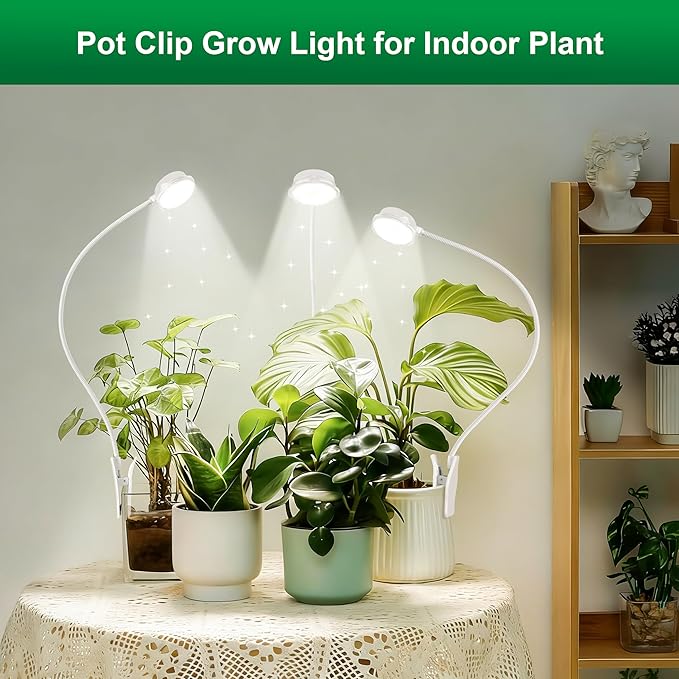 Indoor Small Plant Growth Lights Pot Clip Grow Lights LED Full Spectrum Grow Lamps with 4 Brightness Levels Auto Timer 6/12/ 16 Hrs for Succulents White 2 Pack
