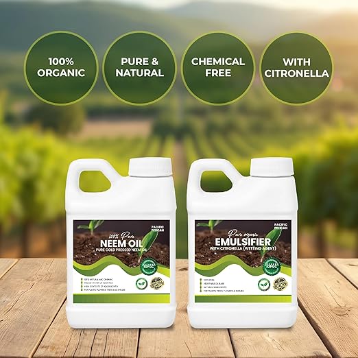 100% Pure Neem Oil &amp Citronella Emulsifier Combo - Natural Plant Care and Wetting Agent for Plants Trees (32 oz)