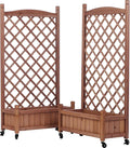 Raised Garden Bed with Trellies 2 Pack Outdoor Wooden Planter Box &amp Plant Stand with Climbing Racks